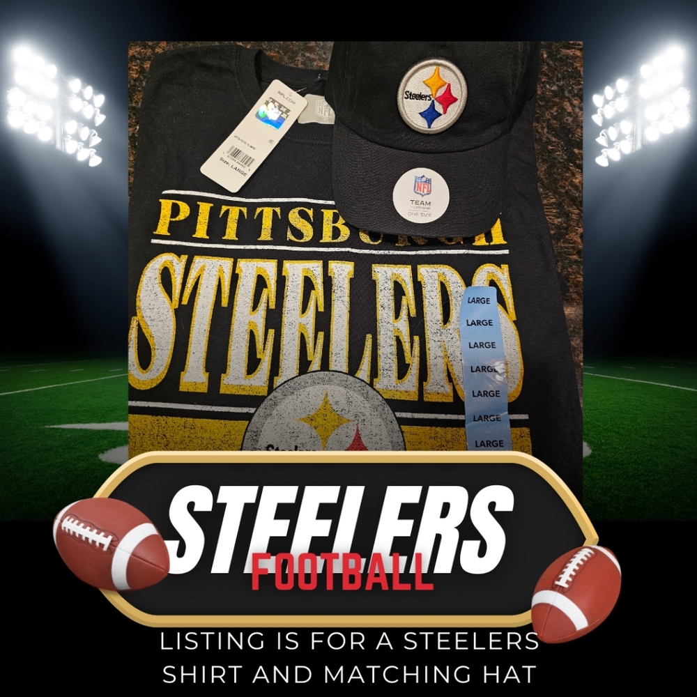 NFL Men's Short Sleeve Steelers Tee--LG Clean Up Fan Favorite Cap-- One Size Blk